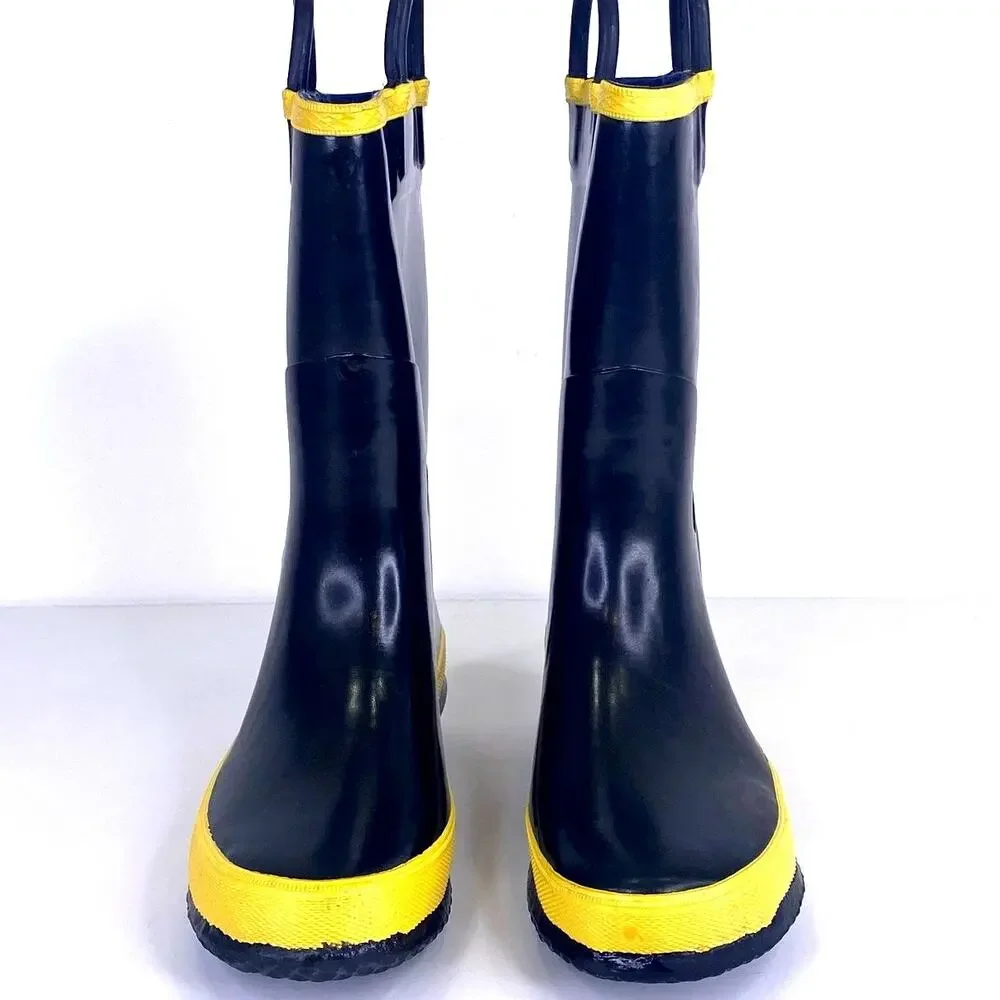 LaCrosse Rain Chief Boots Kids Sz 1 Steel Shank Black Yellow Rubber Waterproof
